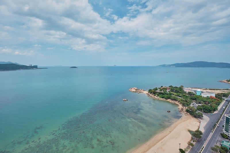 Aerial view of the coast road and reef seen from a high floor
