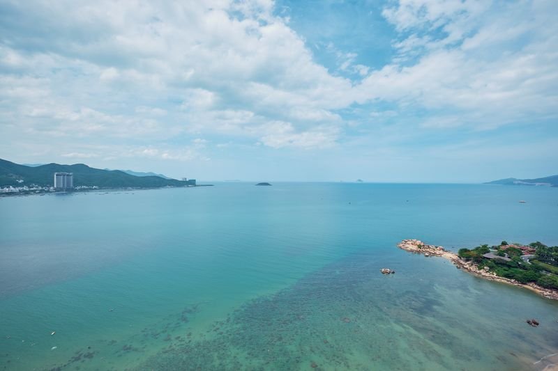 Open sea horizon of Nha Trang bay seen from the apartment window